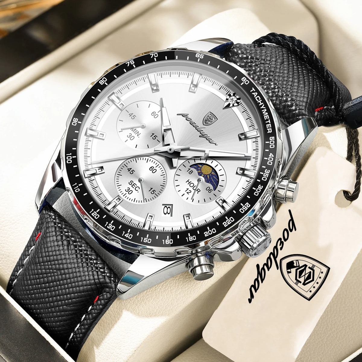 Luxusní, elegantní a vodotěsné pánské hodinky POEDAGAR, quartzový chronograf s datem, klasický a zářivý styl.
