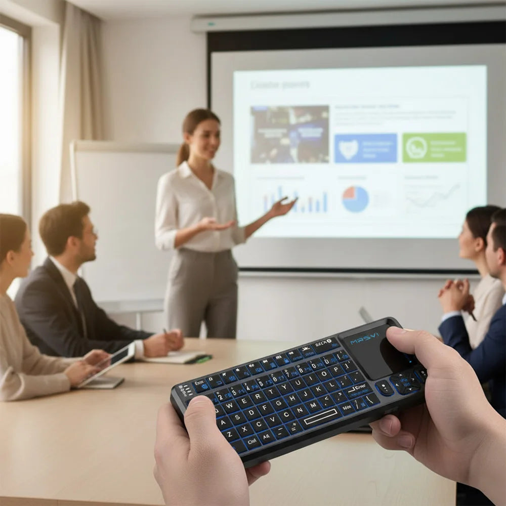 MRSVI Mini-Bluetooth-Tastatur A8 PLUS, beleuchtete 2.4GHz-Wireless-Tastatur mit Touchpad für Android TV Box, Mac, Laptop, Windows