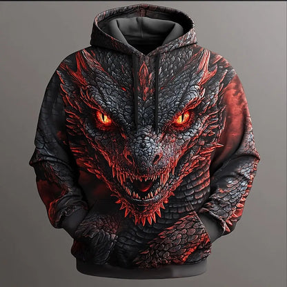 Мъжки суичъри с качулка „Dragon 3D“ – модни, стилни, за ежедневно носене, с дълъг ръкав, с обло деколте, подходящи за партита, празници, улична мода, есен и зима, спортни екипи и палта