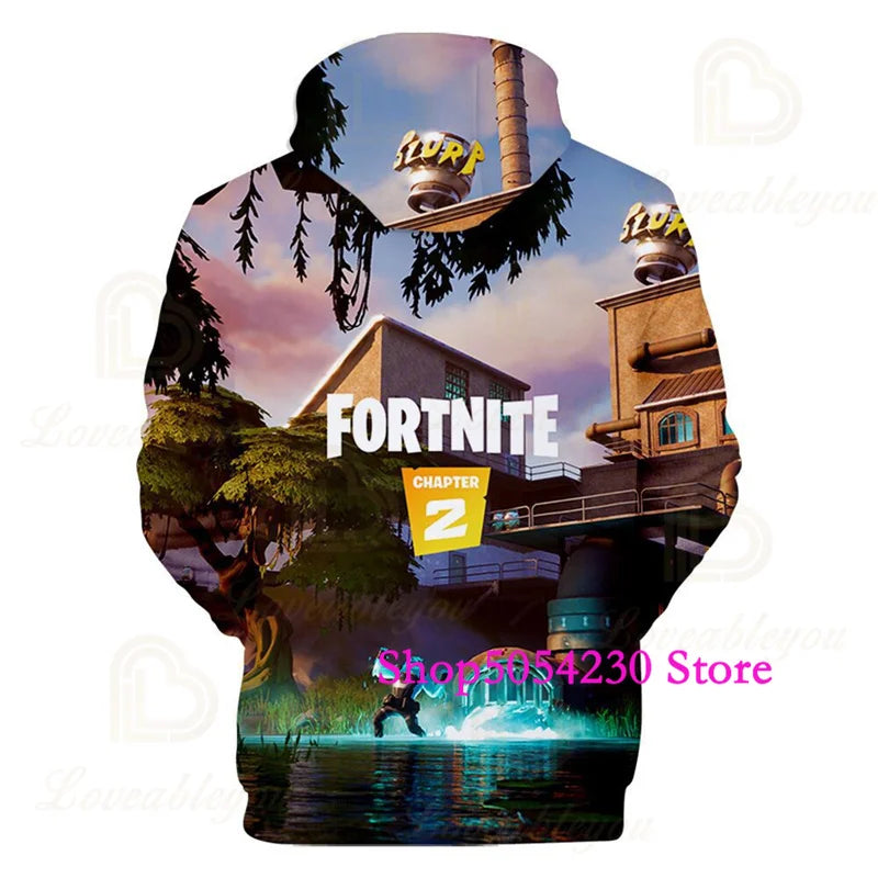 Sweatshirts com Capuz Fortnite Temporada 2 para Rapazes e Crianças, Casuais em Poliéster, com Estampado Cartoon de Heróis de Jogo de Batalha, Pullovers de Outono para Raparigas
