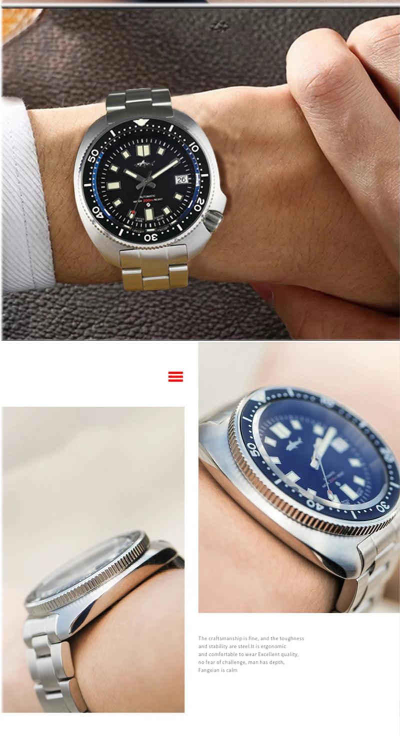 HEIMDALLR Turtle Mechanical Watch Men Captain Willard Watch Sapphire Crystal C3 Luminous NH35 Automatic Steel 200M Dive Watches