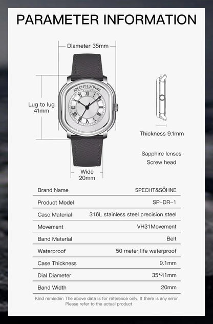 Specht & Söhne 2025 New 35MM Men's Watches Top Brand Luxury Vintage Watch For Men Japan VH31 Movt Sapphire Crystal Waterproof