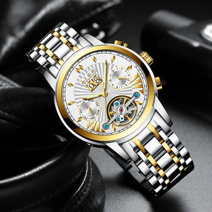 Orologi da polso meccanici automatici da uomo LIGE – Orologio di lusso di alta gamma con tourbillon, modello elegante e impermeabile, ideale per il lavoro o le occasioni formali.