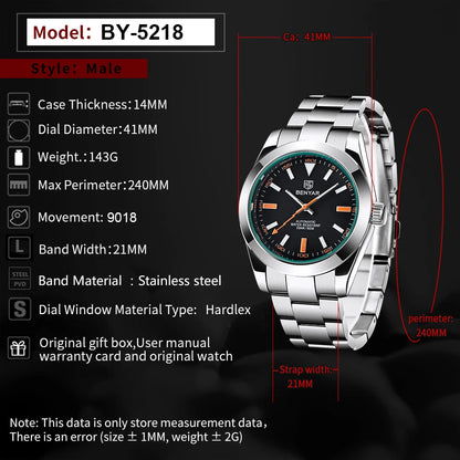 BENYAR 2026 New Mens Watches Top Brand Luxury Watch Men Automatic Mechanical Waterproof 50M Luminous Sports Wristwatch for Men