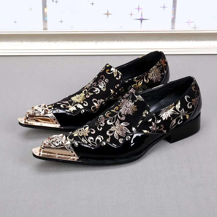 Men's Luxury White Gold Metal Toe Oxford Elegant Loafers Slip-On Dress Shoes Formal Wedding Party PU Leather Shoes Size 38-46