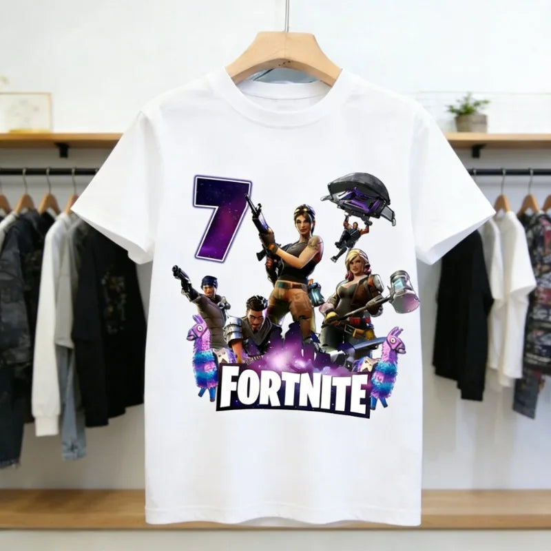 Fortnite Children’s Birthday Number T-Shirt Girls Boys Summer Clothes Baby Cotton Tee Shirts Party Short Sleeve Tops Toddler Gift