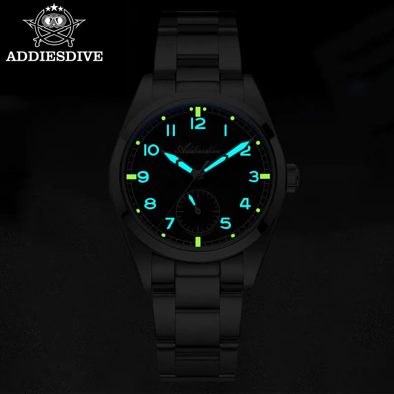 ADDIESDIVE 36mm Men's Quartz VH60 Watch BGW9 Luminous Bubble Mirror Pot Cover Glass 10Bar Waterproof Stainless Steel Watch