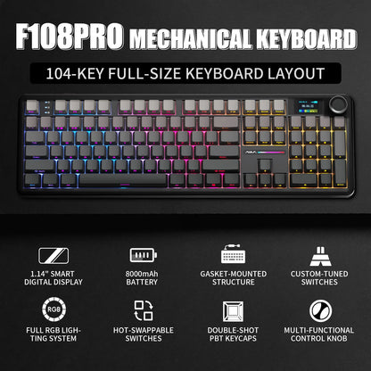 AULA F108 PRO Mechanical Keyboard Custom 100% Layout RGB Backlight Wireless Bluetooth Hifi Switch Gaming Keyboard