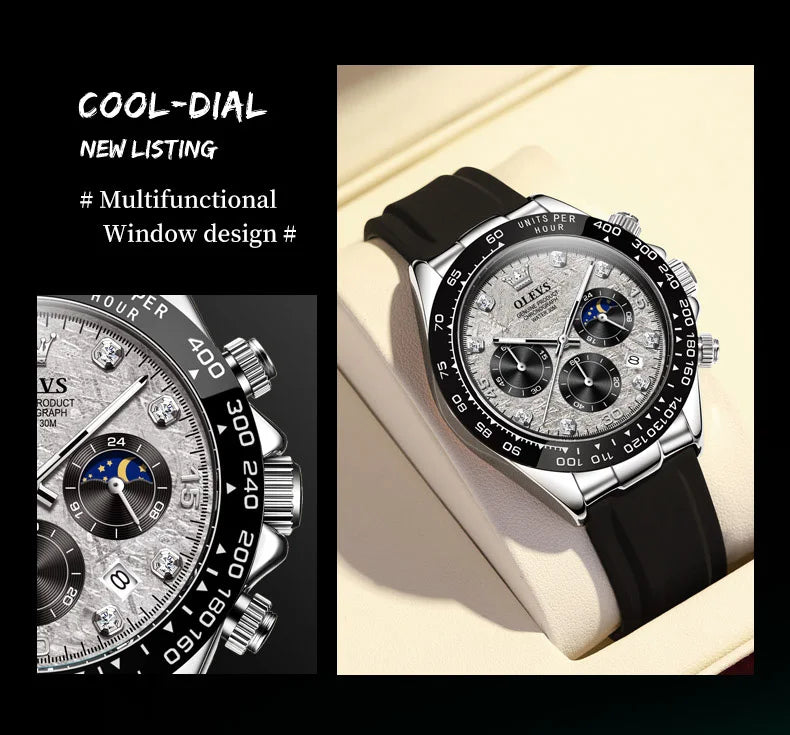 OLEVS Luxury Brand Quartz Watch for Men Waterproof Luminous Moon Phase Hour Men's Watch Chronograph Sport Wristwatch Moonswatch