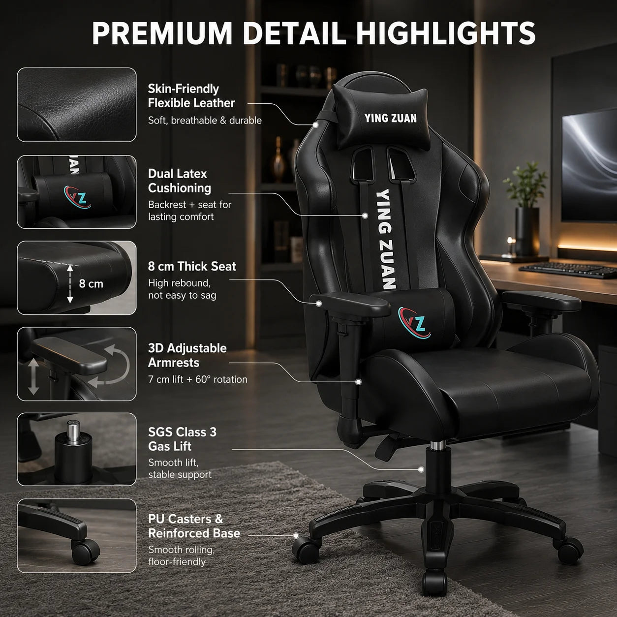 AOLIVIYA Ergonomic Gaming Chair with Footrest, Reclining Computer Chair, 3D Adjustable Armrests, Lumbar Support Seat for Home Office