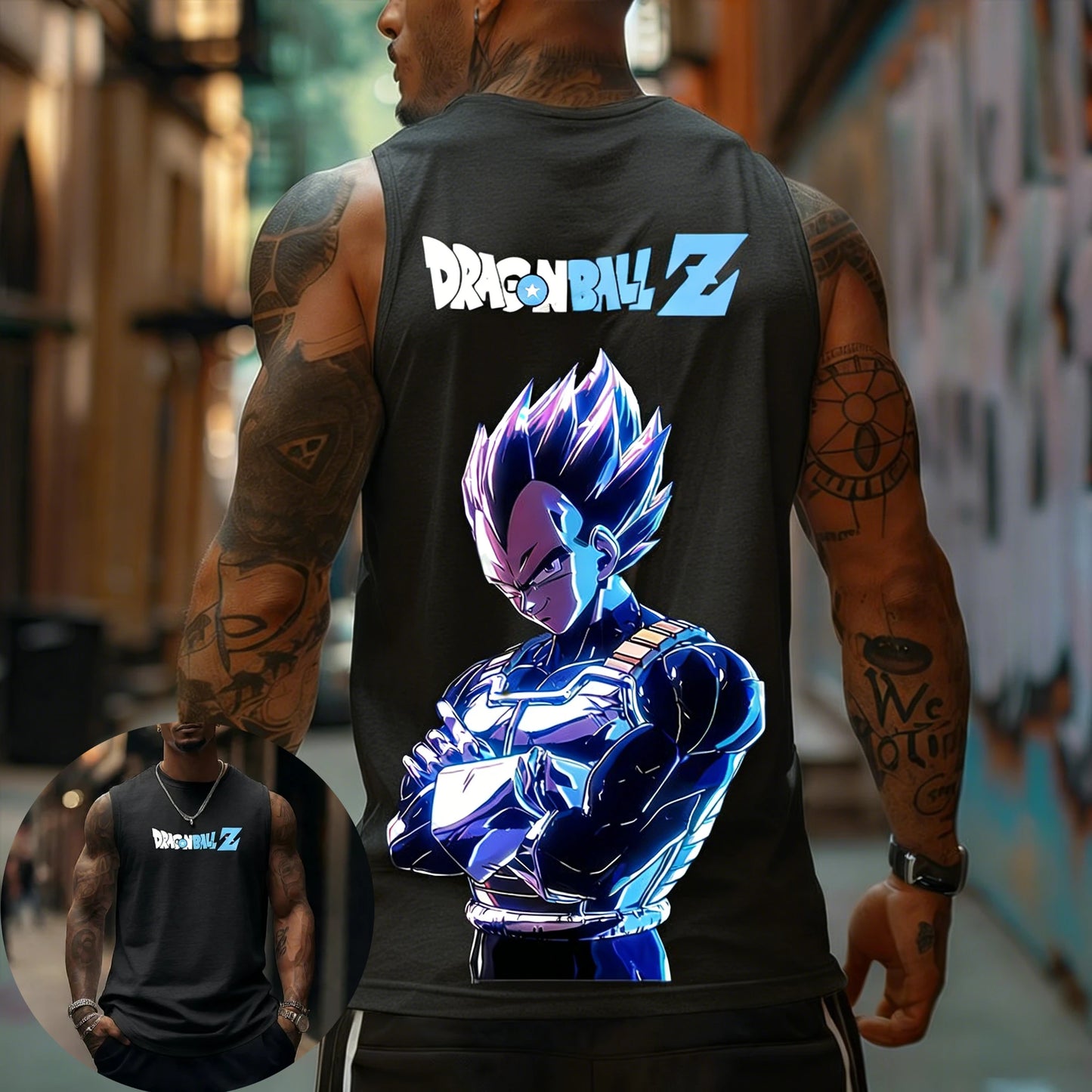Dragon Ball Z Super Blue Vegeta American Retro Fitness Vest Y2K Harajuku Style Spring and Summer New Men's T-Shirt Daily Wear