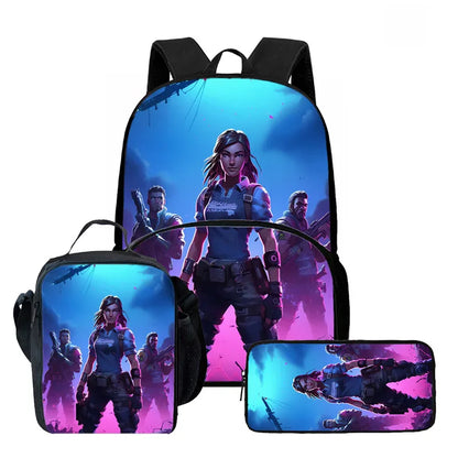 Fortnite Cartoon 3Pcs School Bag Set Unisex for Boys Girls, Backpack with Front Pocket, Lunch Bag and Pencil Case Best Gift