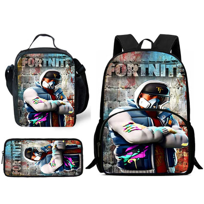 Hot Game Design Child Backpacks Lunch Bag Pencil Case Large Capacity School Bags for Boys and Girls Best Gift Fortnite