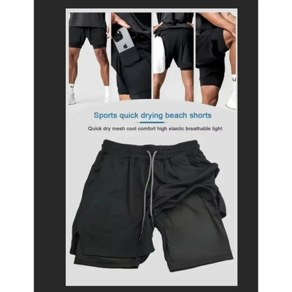Dragon Ball Son Goku 2026 Men's Quick-Drying Double-Layer Gym Shorts Summer Fitness Sports Y2K Style Fake Two-Piece Pants