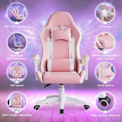 Sedia da gaming ergonomica Racing con poggiatesta, supporto lombare e altezza regolabile