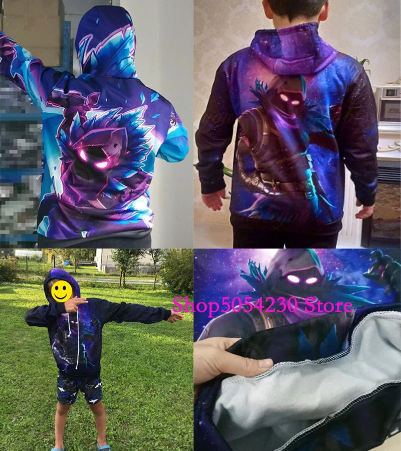 Sweatshirts com Capuz Fortnite Temporada 2 para Rapazes e Crianças, Casuais em Poliéster, com Estampado Cartoon de Heróis de Jogo de Batalha, Pullovers de Outono para Raparigas