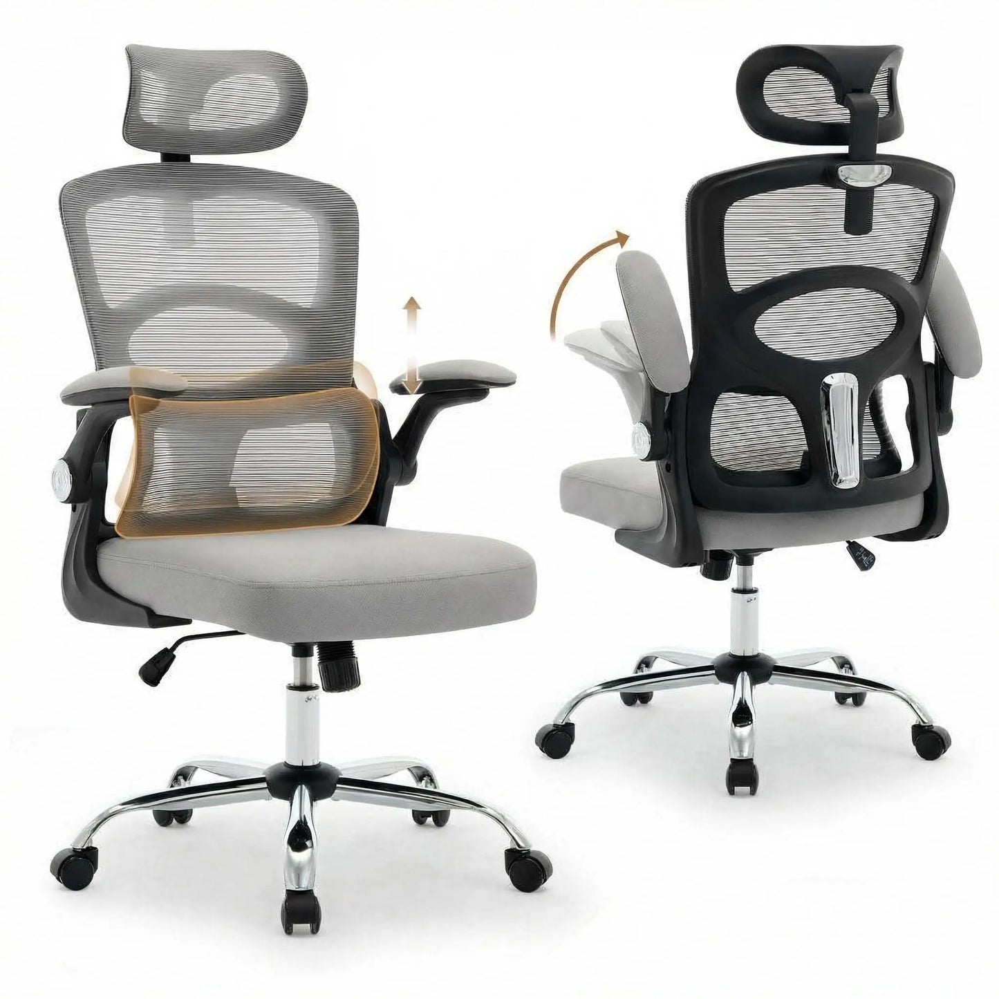 Ergonomic High Back Office Chair with Adjustable Headrest, Lumbar Support, Mesh Computer Gaming Chair, 360° Swivel Rolling Desk Chair