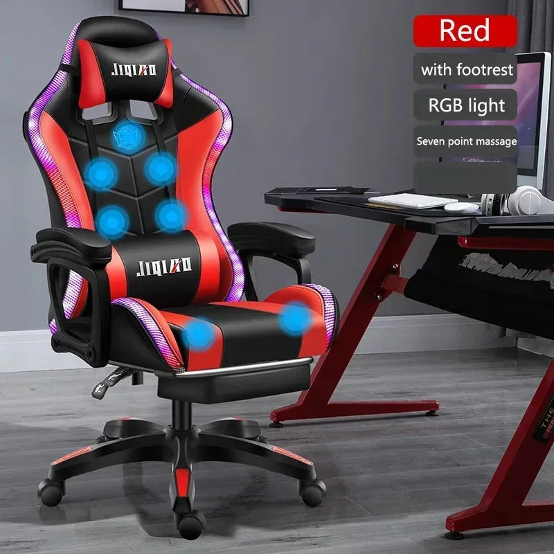 RGB Gaming Chair Ergonomic Computer Chair with Massage Function, Reclining Office Chair, Swivel Gamer Chair with Adjustable Height and Armrests
