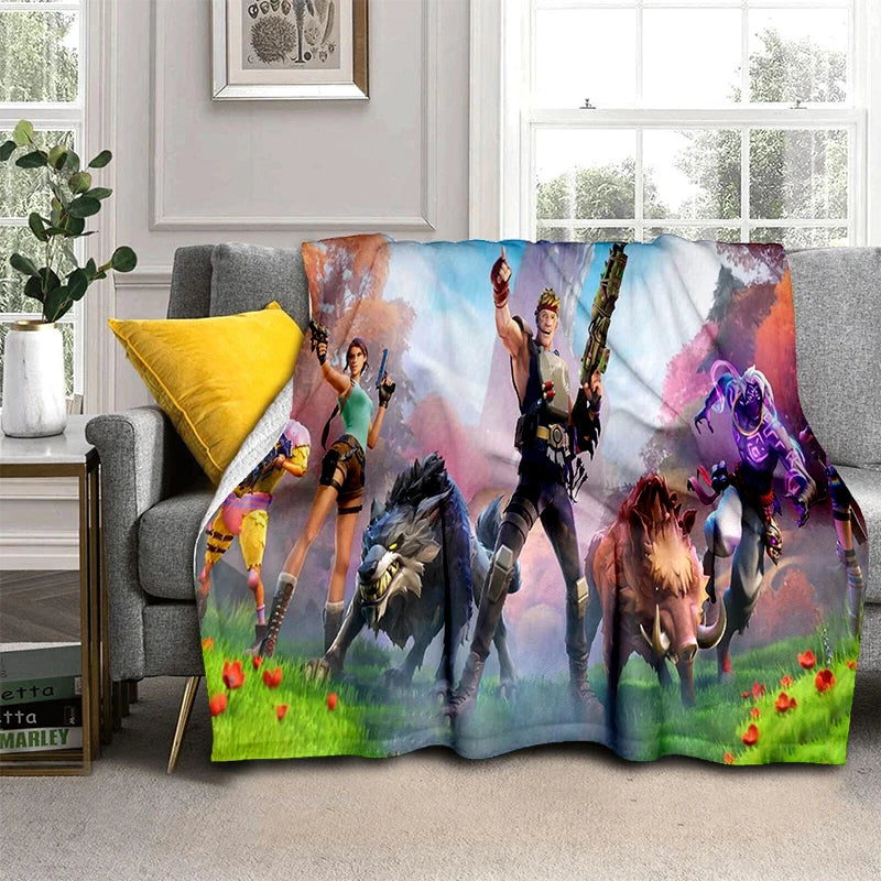 3D F-Fortnites Cartoon Game Flannel Blanket Soft Warm Throw Blanket for Bedroom Living Room Bed Travel Camping Picnic Gift