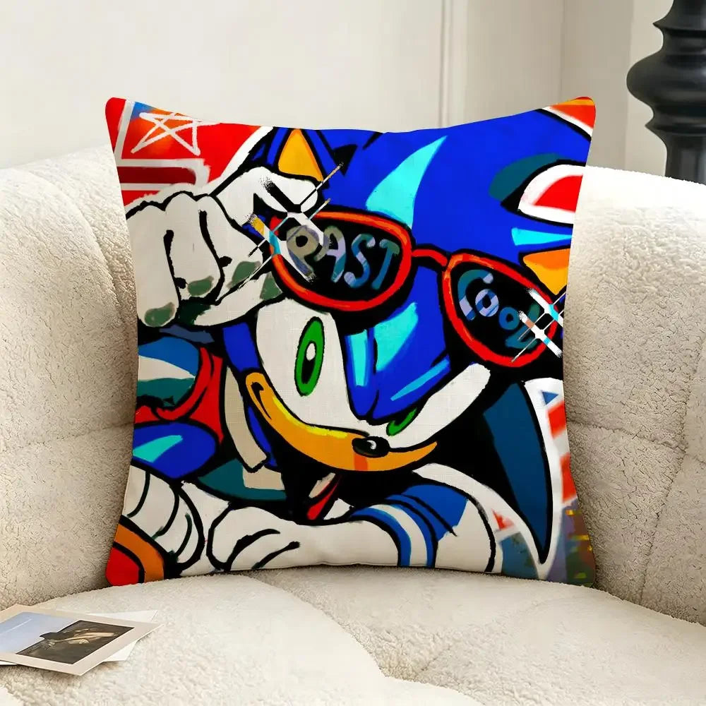 Character S-Sonic the H-Hedgehog Cushion Cover Pillow Case Anti-dustmite Pillowcase Silky Short Plush Sofa Cushion Cover hot