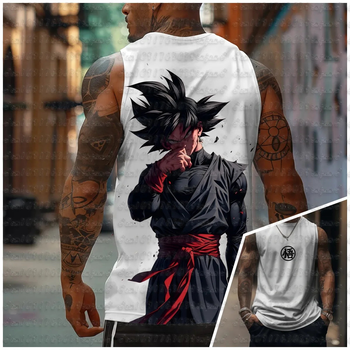 aiyan Goku Dragon Ball Z Oversized Anime Print Men's Sleeveless T-Shirts Gym Workout Vest Summer Quick-dry Lightweight