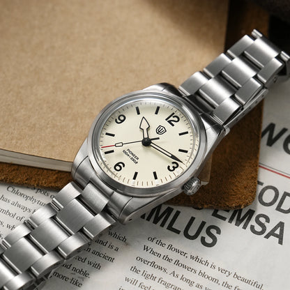Watchdives WD1960S V2 36Mm Vintage Cream Man Watches VH31 Sweep Seconds Quartz Watch Bubble K1 Sapphire Luminous Stainless Steel