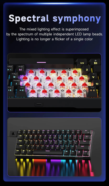 AJAZZ NK61 61-Key Red Switch Wired Mechanical Keyboard with Hot-Swappable Keys and RGB Lighting, Suitable for PC and Mac