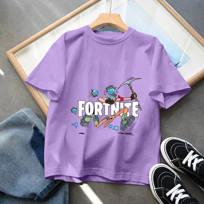 Fortnite Children’s T-Shirts Anime Printed Characters Tops Cartoon Fortress Night Summer Clothes Girls Short Sleeve Pullover Tees