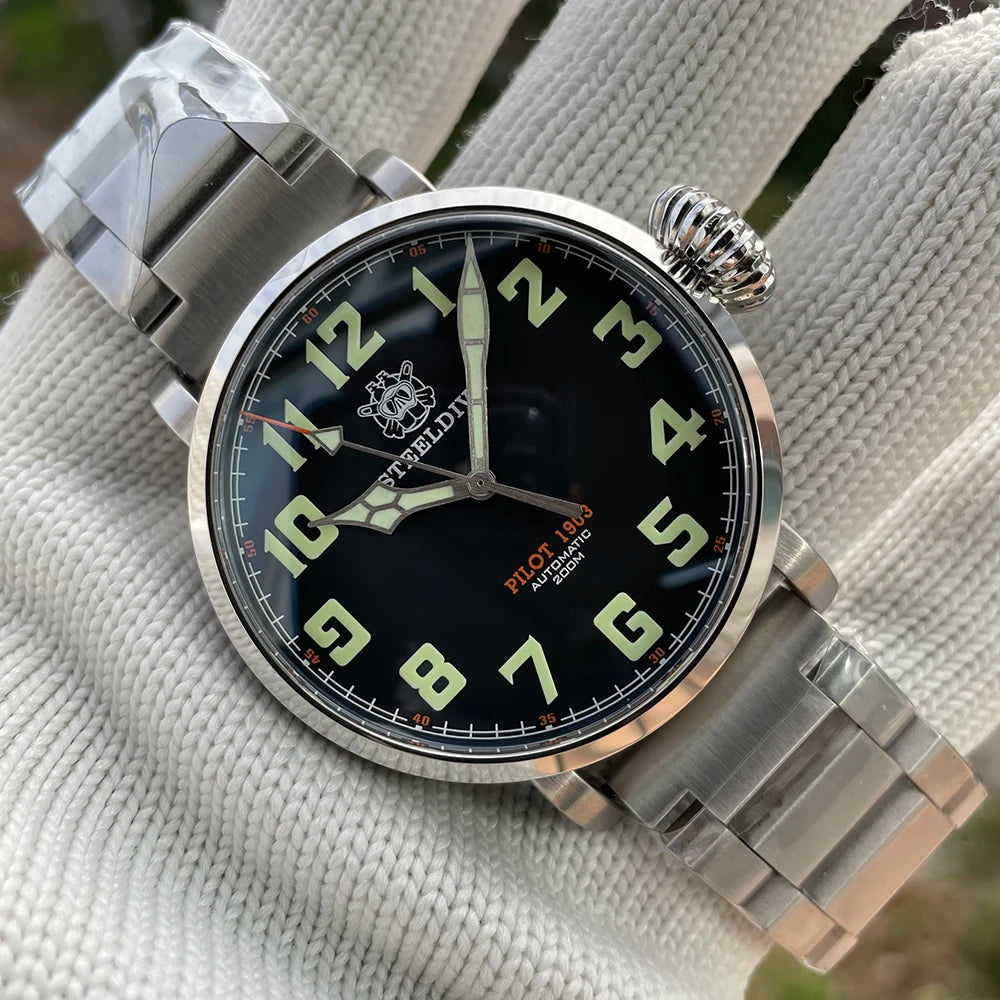STEELDIVE SD1903 Big 46.5mm Steel Case C3 Luminous 200M Waterproof Sapphire Glass with AR Coating NH35 Mechanical Men Watches