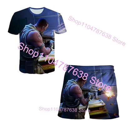 2PCS Suits F-Fortnite Victory 3D T-shirt Shorts Kids Tops Girls Boys Battle Royale Clothes Harajuku Tees Hero Children T-Shirt