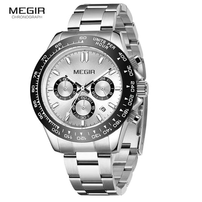 MEGIR Herrenuhr, Luxusmarke, Quarz-Sportuhr, Edelstahlarmband, wasserdicht, Chronograph, Armbanduhr