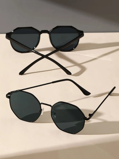 2PCS Men Geometric Frame Fashion Sunglasses Classic Cool Black Glasses For Daily Outdoor Life Women Eyewear Accessories.