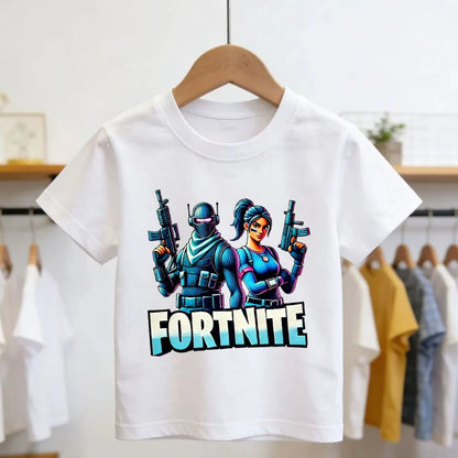 Fortnite Theme Cartoon Printed T-Shirt Summer Child White Cotton T-Shirt Cartoon Hot Game Fortnite Short Sleeve