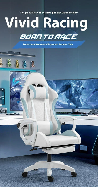 Ergonomic Racing Gaming Chair with Footrest, Reclining PU Leather Gaming Chair for Home Office, Computer Desk & Living Room