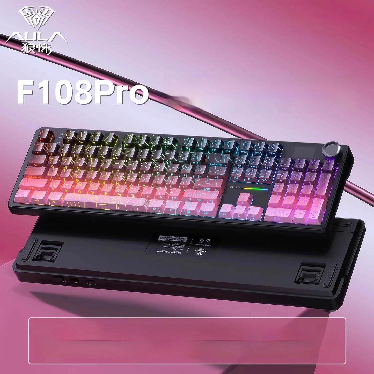 AULA F108 PRO Mechanical Keyboard Custom 100% Layout RGB Backlight Wireless Bluetooth Hifi Switch Gaming Keyboard