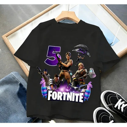Fortnite Children’s Birthday Number T-Shirt Girls Boys Summer Clothes Baby Cotton Tee Shirts Party Short Sleeve Tops Toddler Gift
