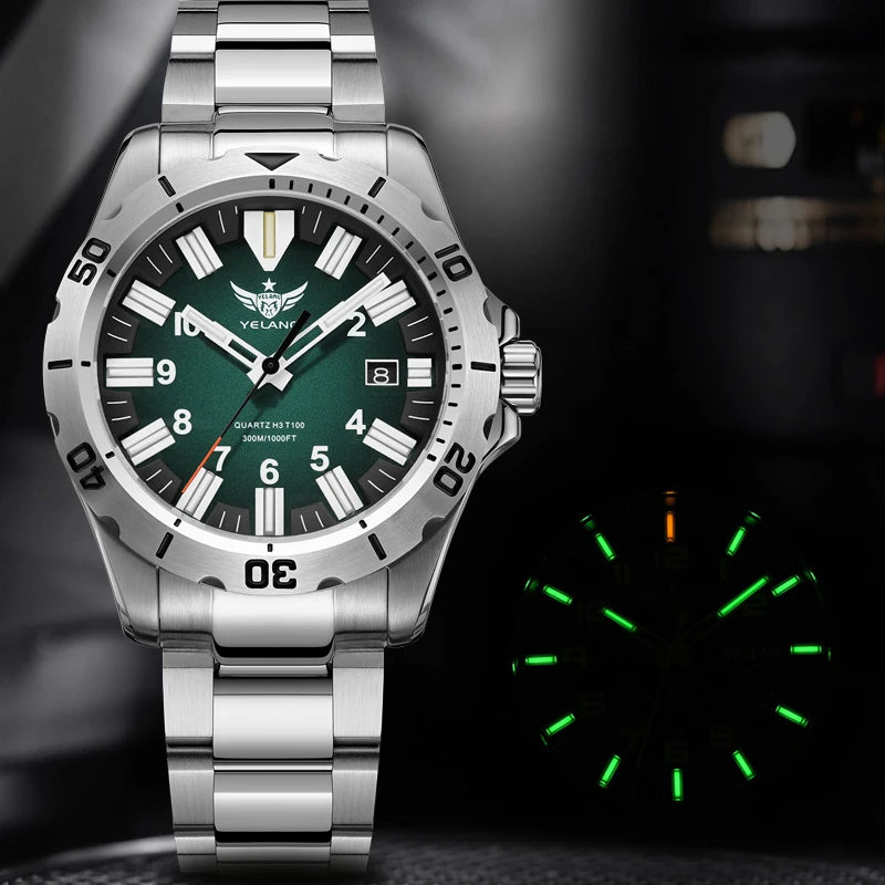 YELANG V1036 42mm Men Quartz Watch Luminous 10 Years Lithium Movement Rotated Dial 30ATM 300m Waterproof Military Style Watches
