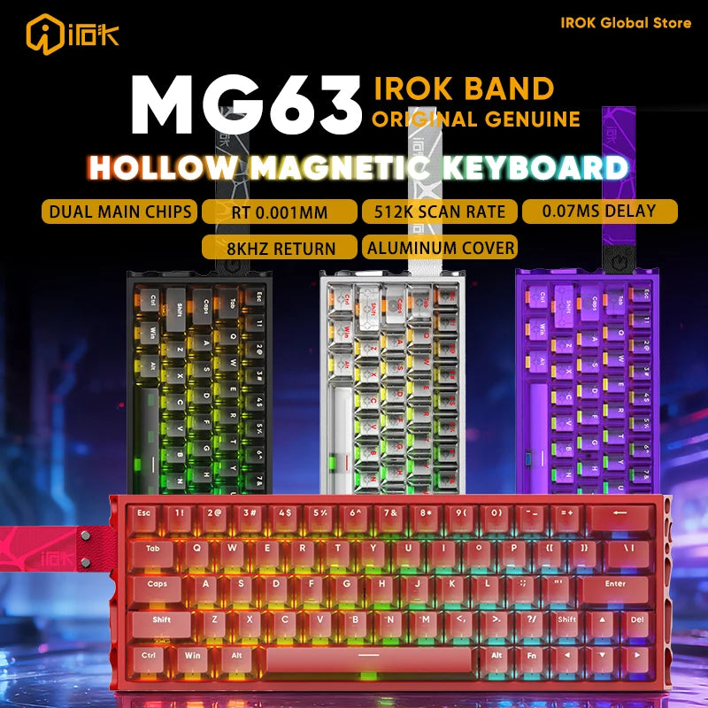 IROK MG63 Hollow Aluminium Gaming Magnetic Mechanical Keyboard 60% RT 0.001mm 8KHz 0.07ms 512K RGB Hot Swap Wired Gamer Keyboard