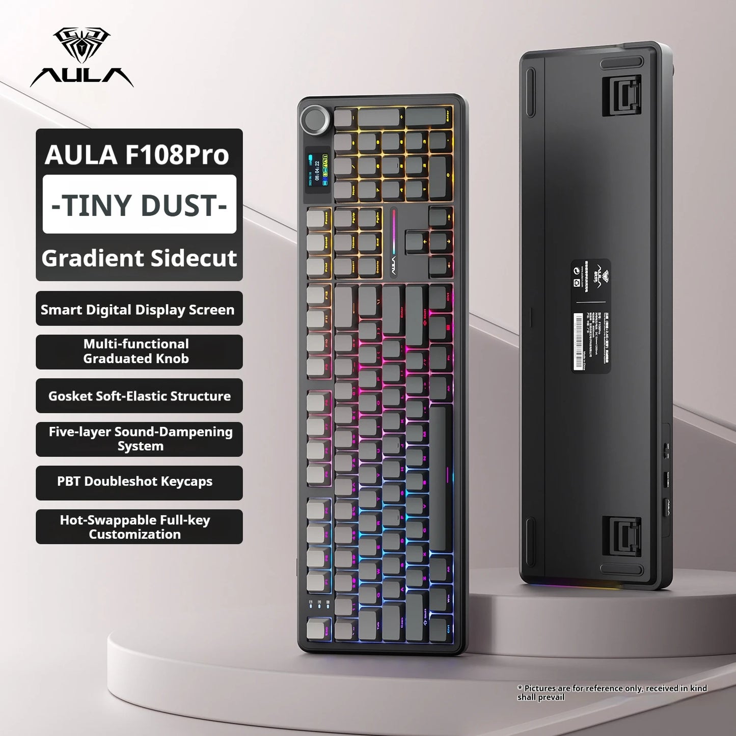 AULA F108 PRO Mechanical Keyboard Custom 100% Layout RGB Backlight Wireless Bluetooth Hifi Switch Gaming Keyboard