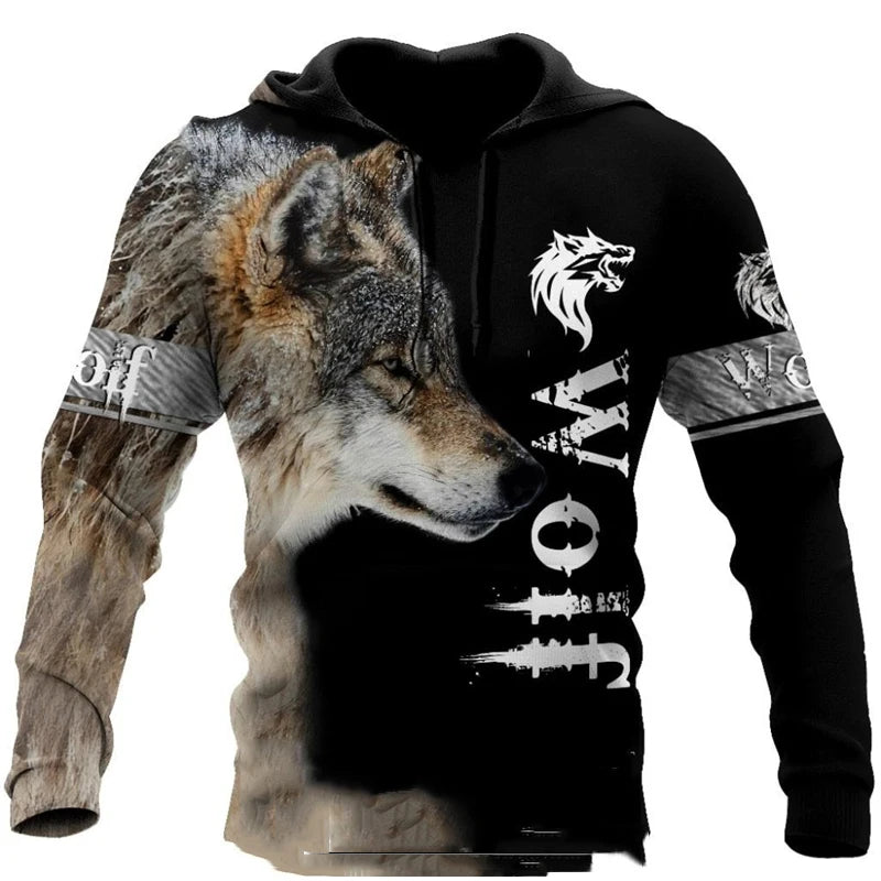 Sudadera con capucha de lobo impresa en 3D, superventas en Europa y EE. UU. Sudadera de moda de manga larga, moderna y con personalidad, con estampado de animal.