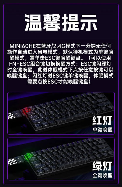 AULA Mini60 HE Magnetic Switch Keyboard RGB Tri Mode Wireless Mechanical Keyboard 8000Hz 0.01mm RT Gaming Keyboard Gamer Gifts