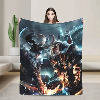 WOW World of Warcraft Arthas Retro Game Flannel Blanket  Super Warm Throw Blanket for Bedroom Camping Bedspread Sofa Bed Cover
