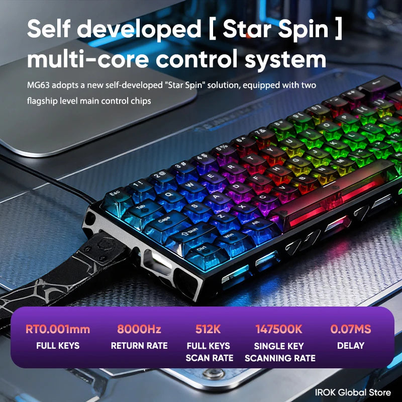 IROK MG63 Hollow Aluminium Gaming Magnetic Mechanical Keyboard 60% RT 0.001mm 8KHz 0.07ms 512K RGB Hot Swap Wired Gamer Keyboard
