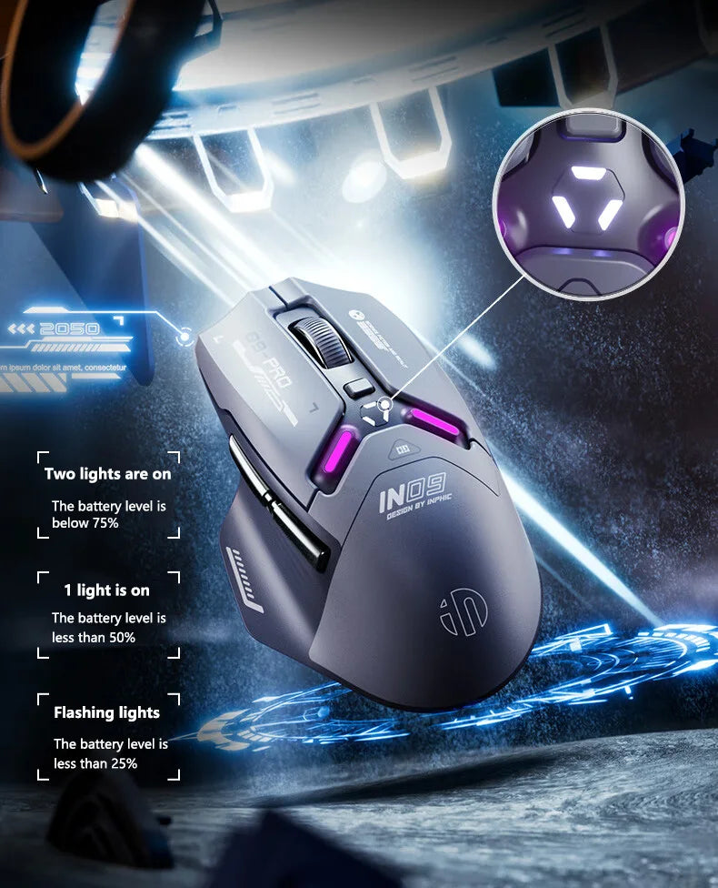 Inphic IN9PRO Wireless Gaming Mouse 26000DPI 8K Polling Rate Bluetooth 5.0 Wired 2.4G Tri-Mode RGB Ergonomic Gaming Mouse