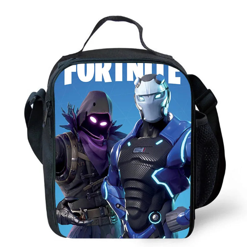 Fortnite Cartoon Lunch Bag for Boys Girls Unisex Reusable Insulated Lunch Box Portable Handbag Large Capacity for School Picnic