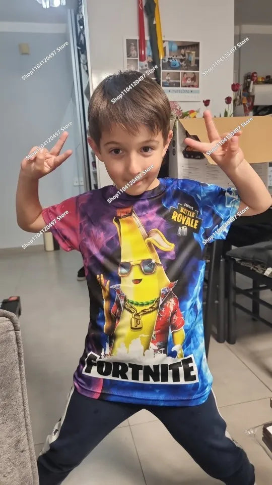Japanese Anime Fortnite Summer T-shirt for Men and Women Battle Royale Short-Sleeved Casual Comfortable Loose Harajuku Streetwear