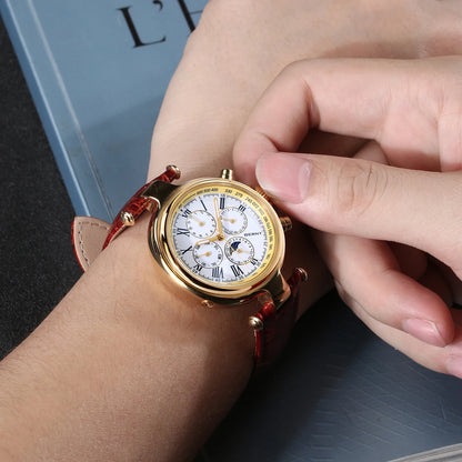 Montre automatique pour homme BERNY, style rétro, avec affichage Soleil et Lune, aiguilles luminescentes et mouvement ST1652 ; une montre mécanique classique et élégante, dotée d'un bracelet en cuir véritable.