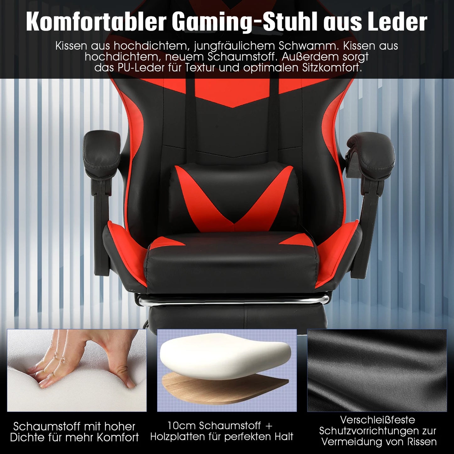 Ergonomic Gaming Chair with Massage Function, Adjustable Reclining Computer Chair with Footrest, Lumbar Support, Headrest & Armrests