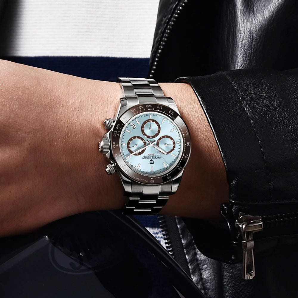 Chronografklocka för män från PAGANI DESIGN – Lyxig armbandsur med kvartsverk, självlysande och vattentät.