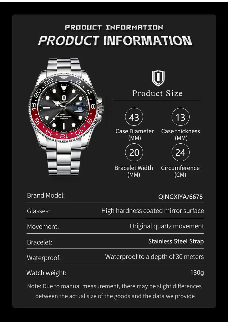 QINGXIYA Top Original Men Quartz Watches for Men Waterproof Calendar Stainless Steel Quartz Men Luxury Watch Luminous Wristwatch